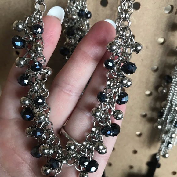 Silver necklace w/sapphire & silver beads.